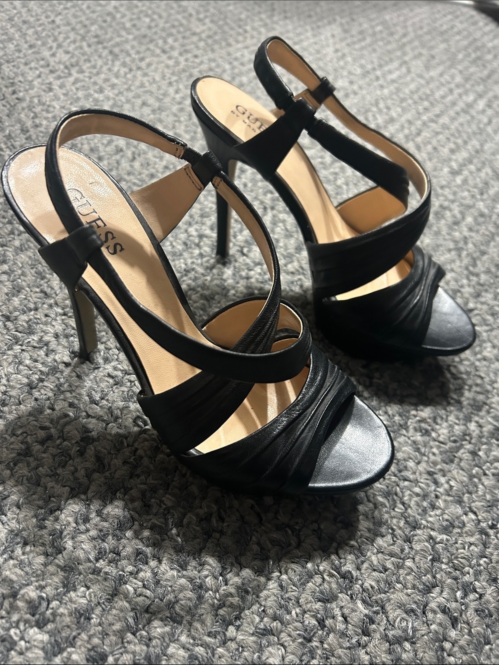 GUESS Black Strappy Slingback Stiletto Sandals